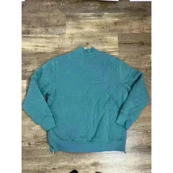 Athleta Retroplush Bomber Jacket Full Zip Women's L Tall Teal Quilted Cotton - Picture 11 of 12